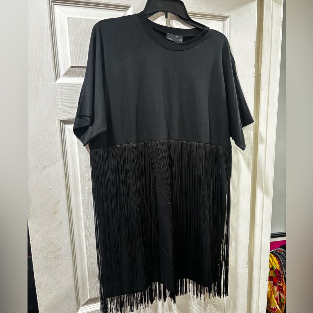 ASOS DESIGN mini T-shirt dress with fringing in Black